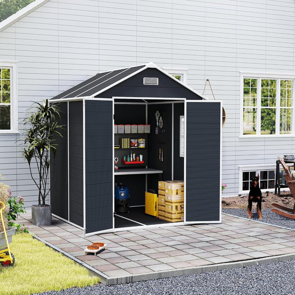 Campcraft 6x6ft Outdoor Storage Shed, Heavy-Duty Resin Plastic Garden Shed with HD Window, Waterproof UV-Resistant Tool Shed for Backyard, Patio & Lawn Equipment 12mm Thick PP Walls (6 x 6 ft)