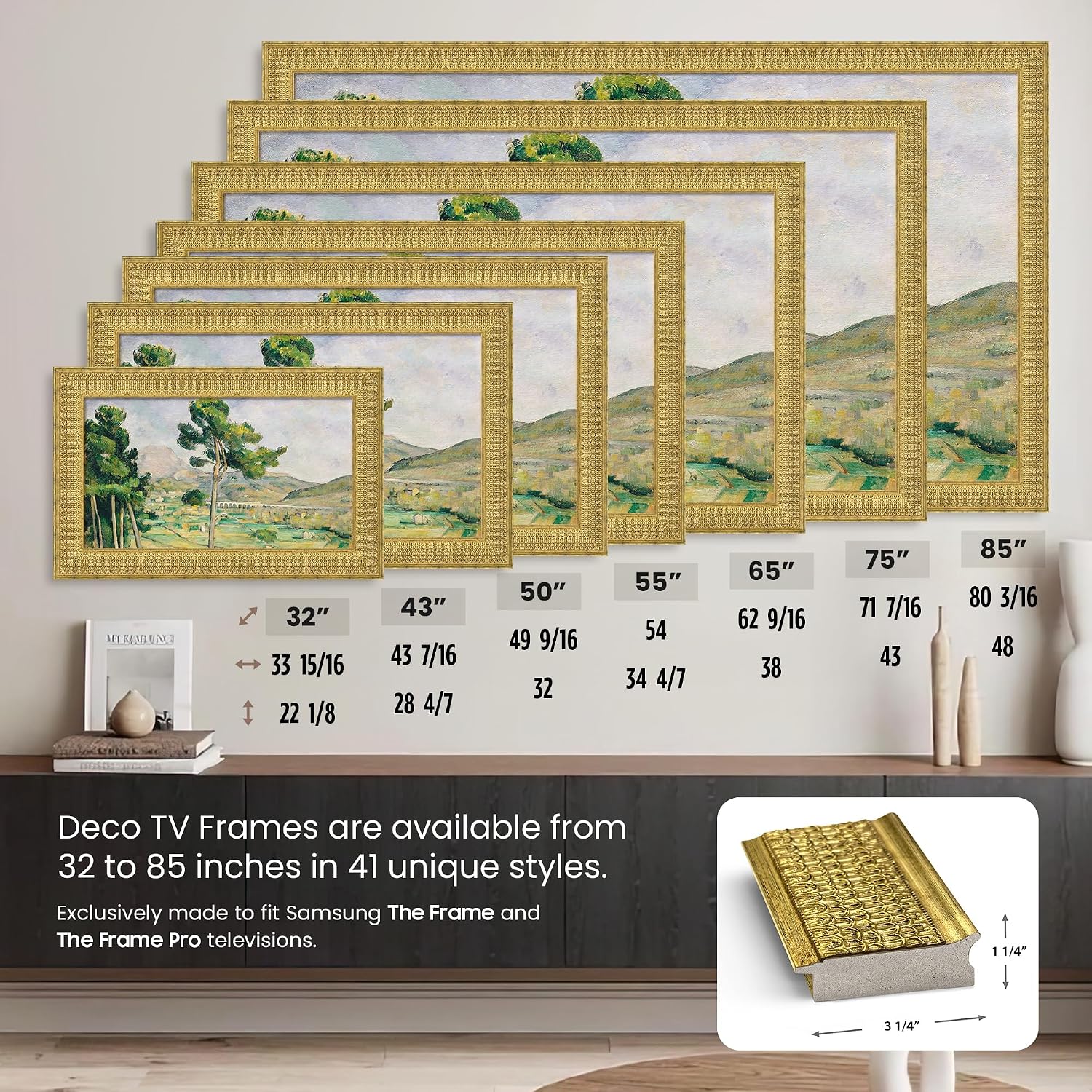 Gatsby Gold 43' Premiere Deco TV Frame - Compatible ONLY with Samsung The Frame TVs (Fits 2021-2026, LS03A, LS03B, LS03C, LS03D, LS03FA)