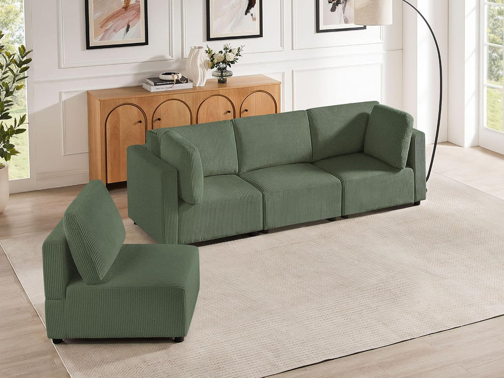 123.6' Modular Sectional Sofa, Corduroy Reversible Small Sectional Sofa Bed with Chaise, 4 Seater Convertible Modular Loveseat Single Sofa Set Free Combination Couch for Living Room Bedroom Apartments
