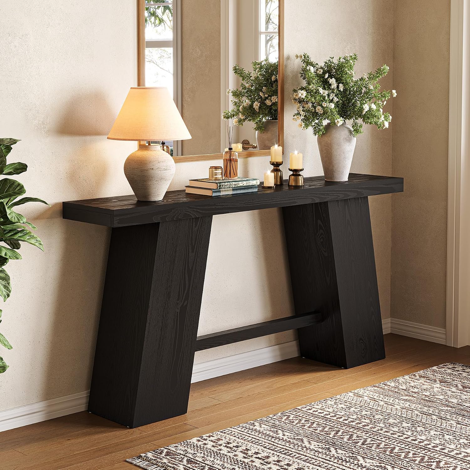 LITTLE TREE 70.8-Inch Long Black Console Table for Entryway, Narrow Modern Sofa Table for Entry, Hallway, Behind Couch, Living Room, Foyer, Entrance, Front Door