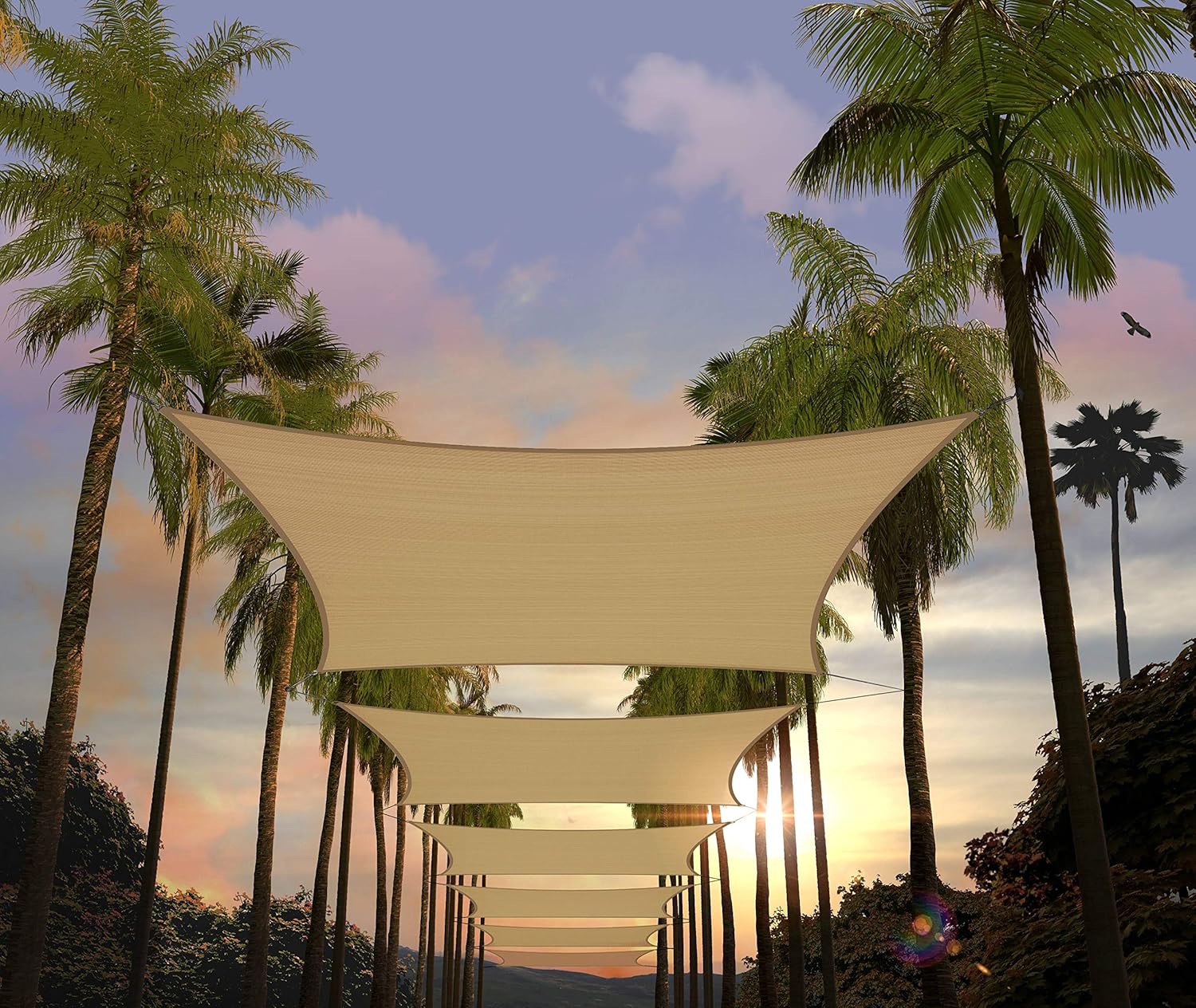 Amgo Custom Size 14' x 20' Sand Beige Rectangle Square Sun Shade Sail UPF50+ AGTAPR0812, Order to Make Canopy Awning, BN UV Blockage, Water & Air Permeable, Commercial and Residential (We Customize)