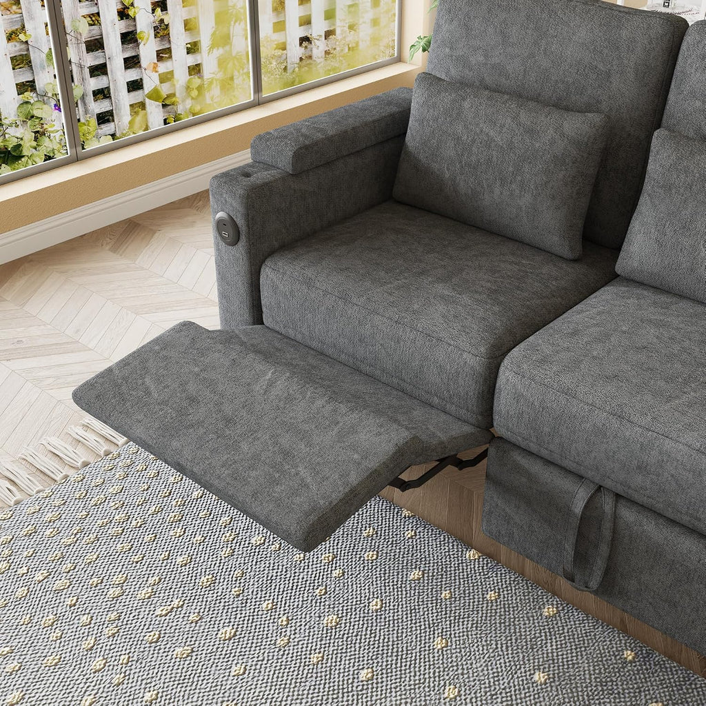 Sectional Sleeper Sofa with Pull Out Couch and Reclining Chair, Modern 3-in-1 Convertible Sleeper Sectional Couch that Turns Into Bed with Cup Holder, Laptop Table and USB Port for Living Room