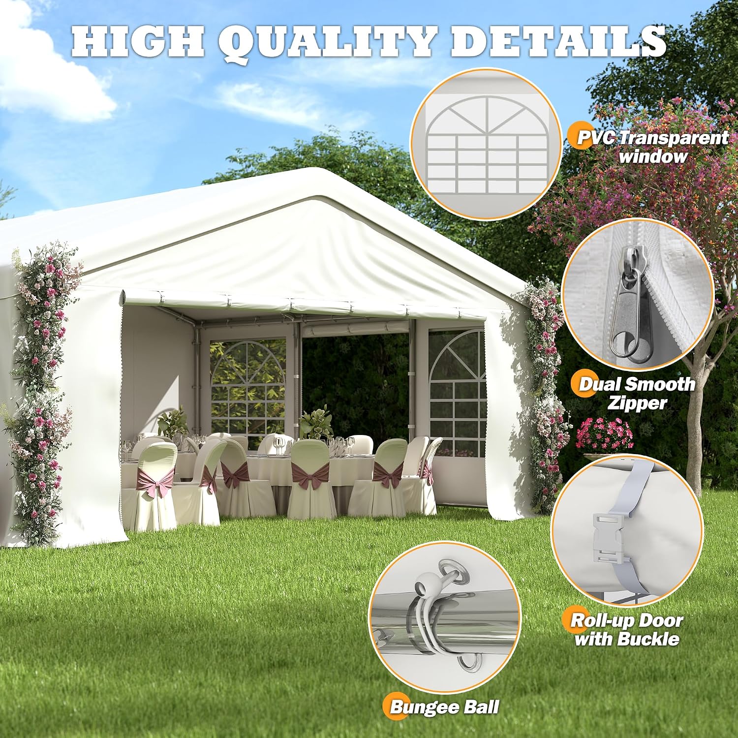 20 x 20Ft Party Tent Heavy Duty, Outdoor Wedding Tent with Removable Sidewalls, Event Gazebo Shelters Canopy for Party