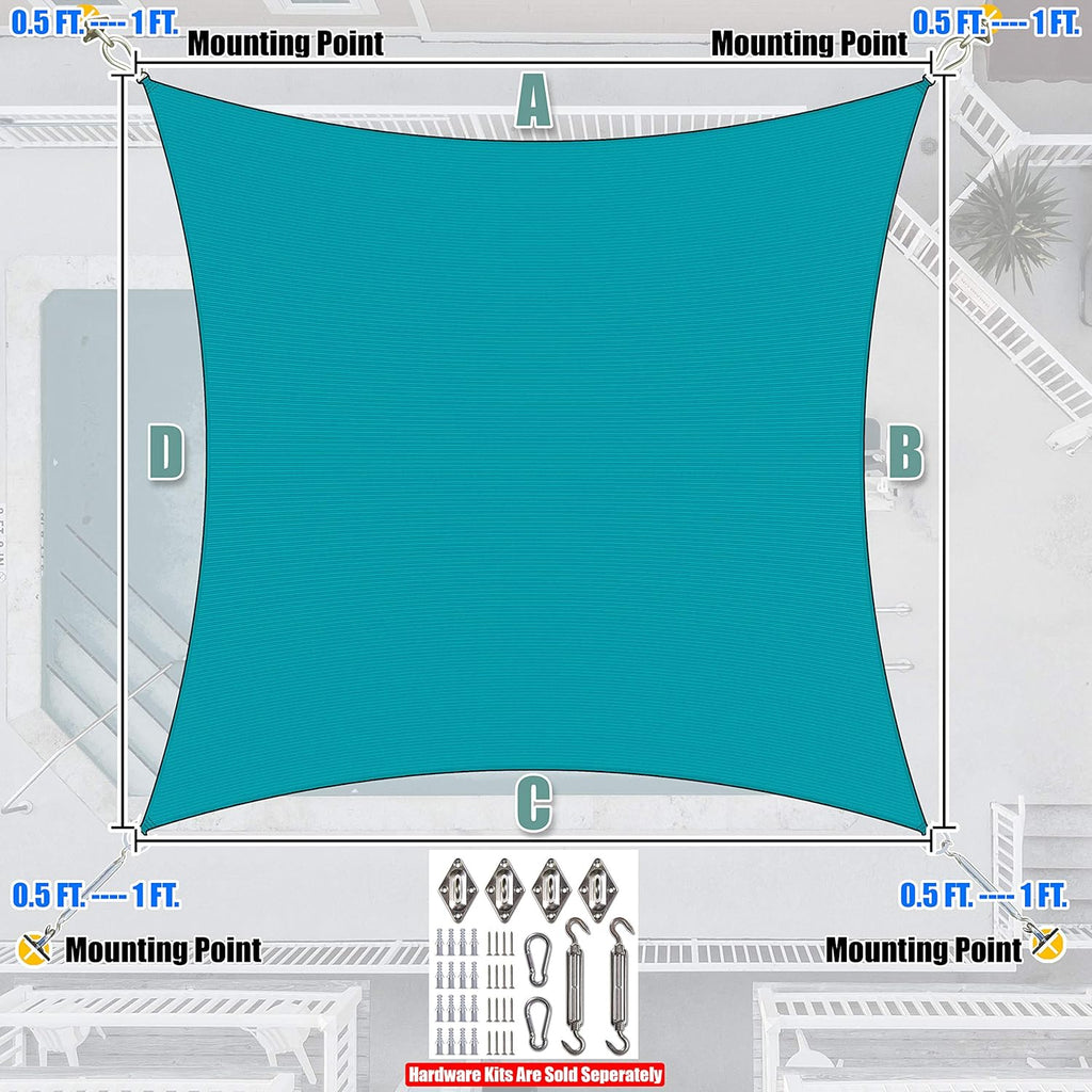 Amgo Custom Size 14' x 20' Turquoise Rectangle Square Sun Shade Sail UPF50+ AGTAPS12, Order to Make Canopy Awning, 95% UV Blockage, Water & Air Permeable, Commercial and Residential (We Customize)