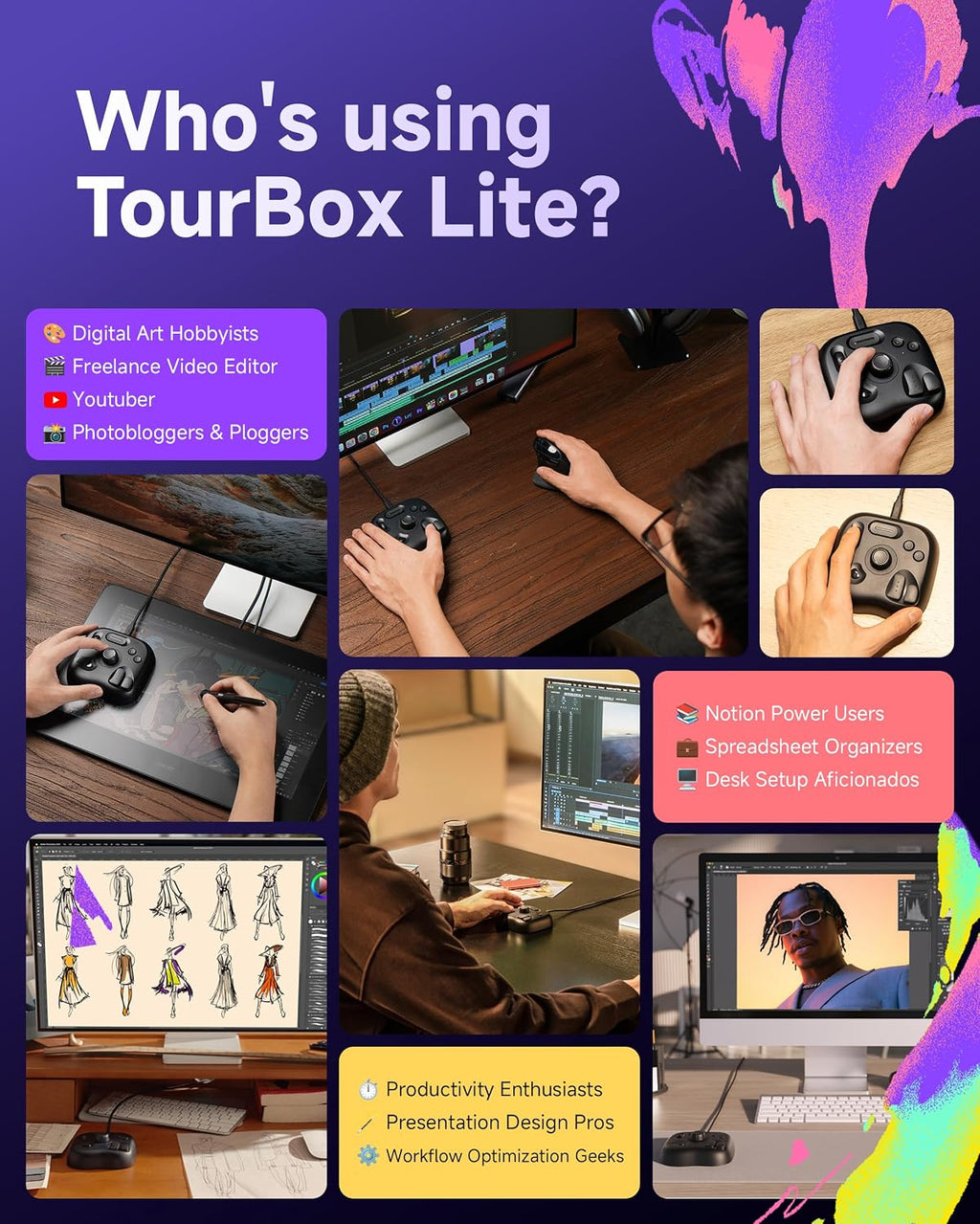 TourBox Lite Bluetooth - Drawing Bundle with Device & Clip Studio Paint Debut (Activation Card), Artist Go-to Compact Macro Keypad Editing Keyboard with Custom Software - CSP Starter Wireless Kit