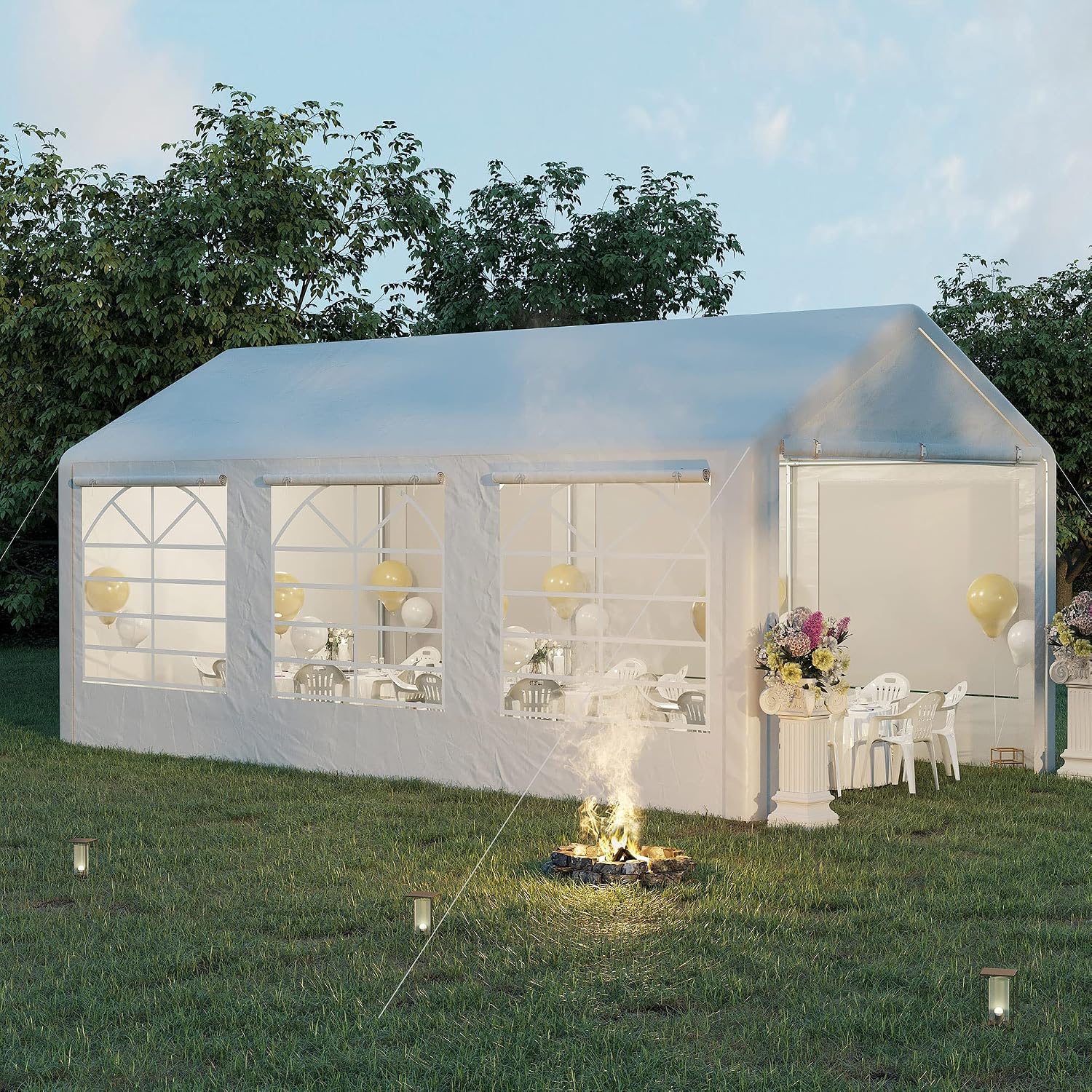 Outsunny 10 x 20 ft Heavy Duty Party Tent Outdoor Gazebo Wedding Tent Event Shelter Carport BBQ with Removable Sidewalls & Windows, Outside Waterproof Canopy for Parties, White
