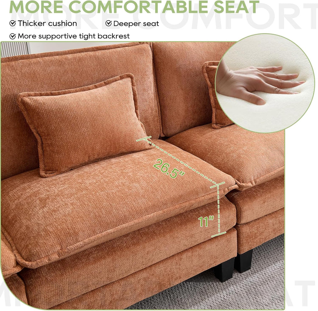 Oprisen 120' Modular Sectional Sofa, Comfy Cloud Couch Sectional Sofa with Ottoman, Chenille Sofa Sleeper Deep Seat Sofa with Throw Pillows for Living Room (Orange, 120'- L Shape)