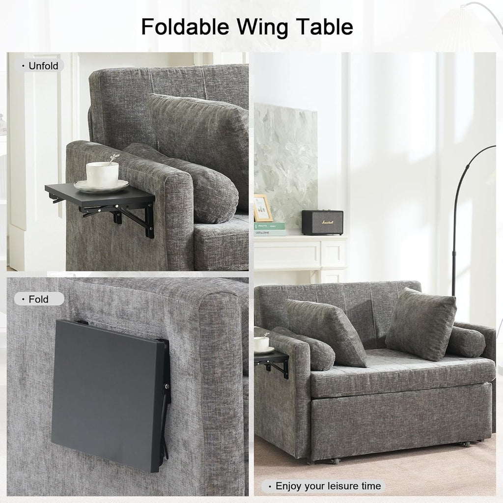 45' Oversize 3-in-1 Sleeper Chair, 75' Long Pull-Out Sleeper Sofa Bed with Wing Table and Side Pocket for Living Room, Bedroom, Small Space, Gray