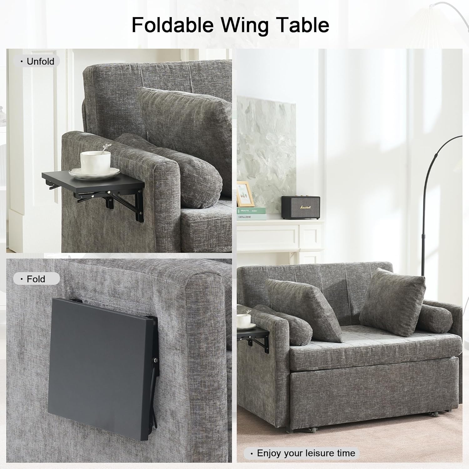 45' Oversize 3-in-1 Sleeper Chair, 75' Long Pull-Out Sleeper Sofa Bed with Wing Table and Side Pocket for Living Room, Bedroom, Small Space, Gray