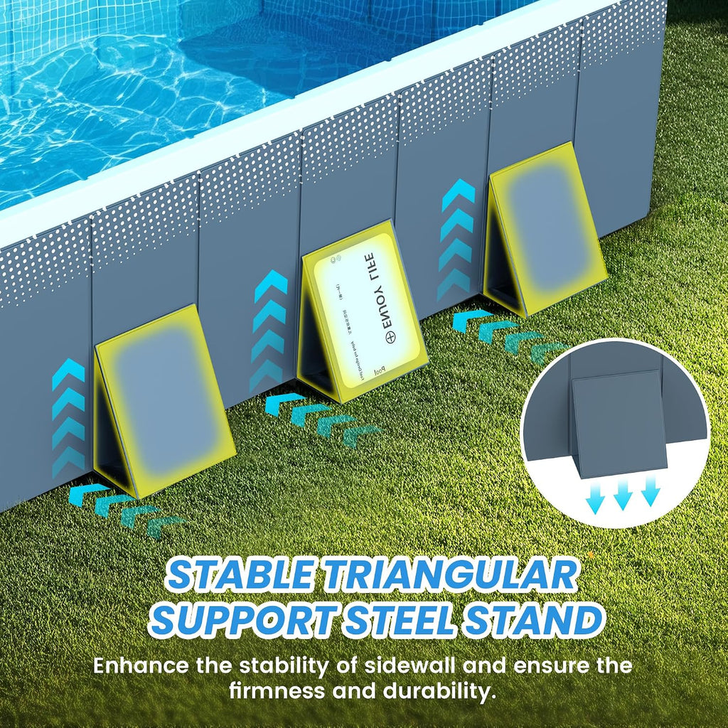 Foldable Non-Inflatable Above Ground Framed Swimming Pool for Backyard, Family Pool (113' x 66' x 20')