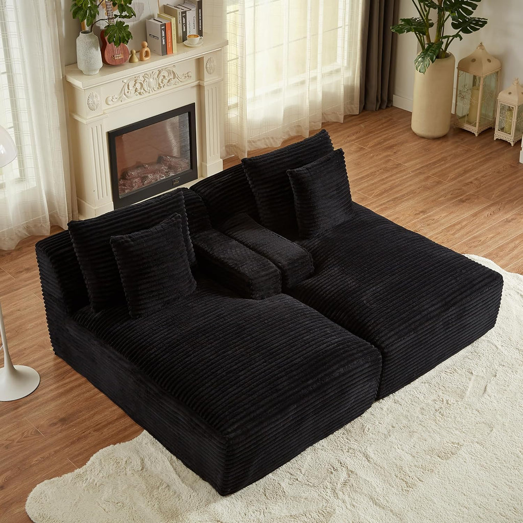 Tmsan 78.8' Oversized Double Chaise Lounge Sofa Indoor, Corduroy Boneless Couch Bed Comfy Foam Compressed Cloud Loveseat Sleeper Chair for Living Room Apartment Office
