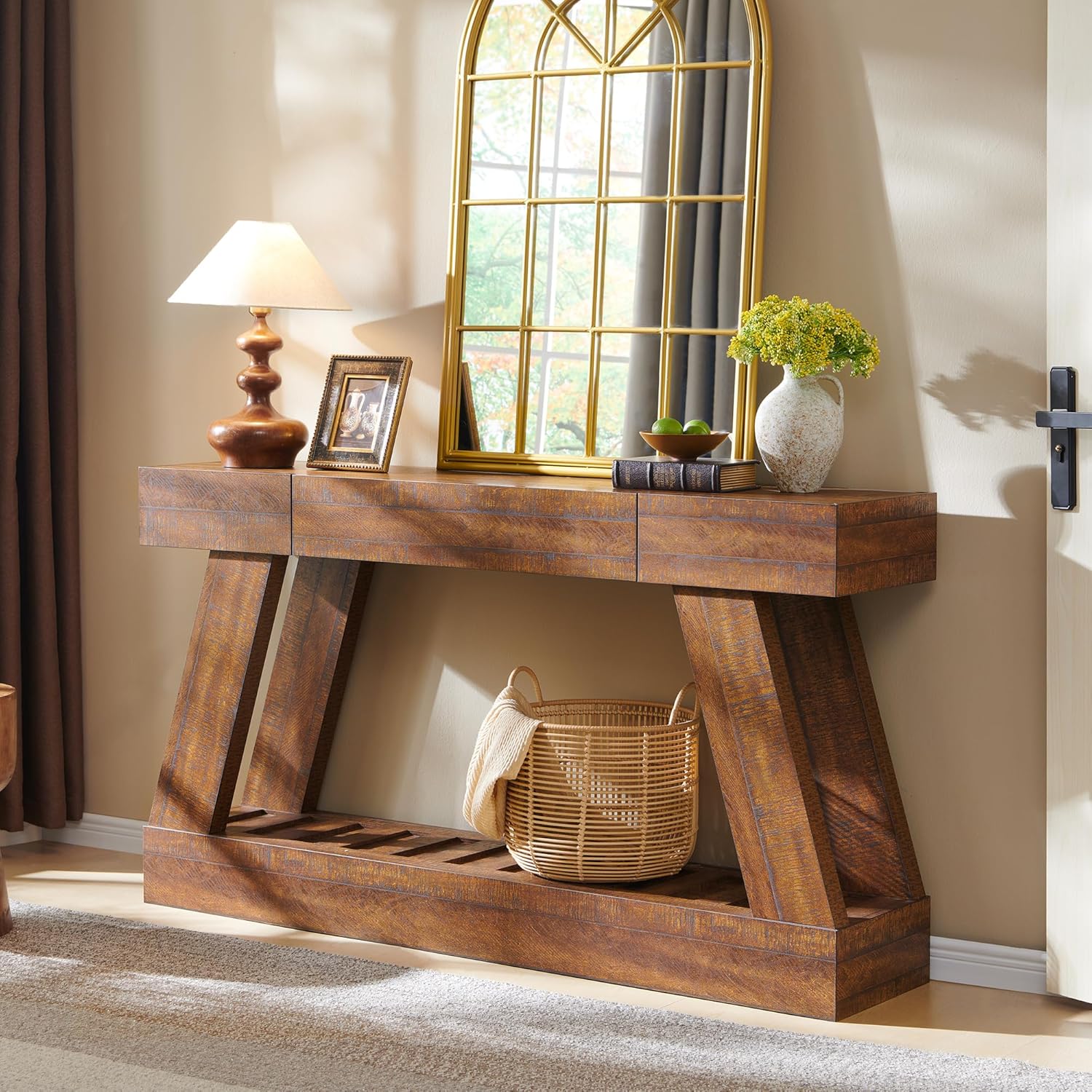 OKD 60' Farmhouse Entryway Table with Drawer, Narrow Long Console Table for Entryway, Console Tables with Storage(Reclaimed Barnwood)