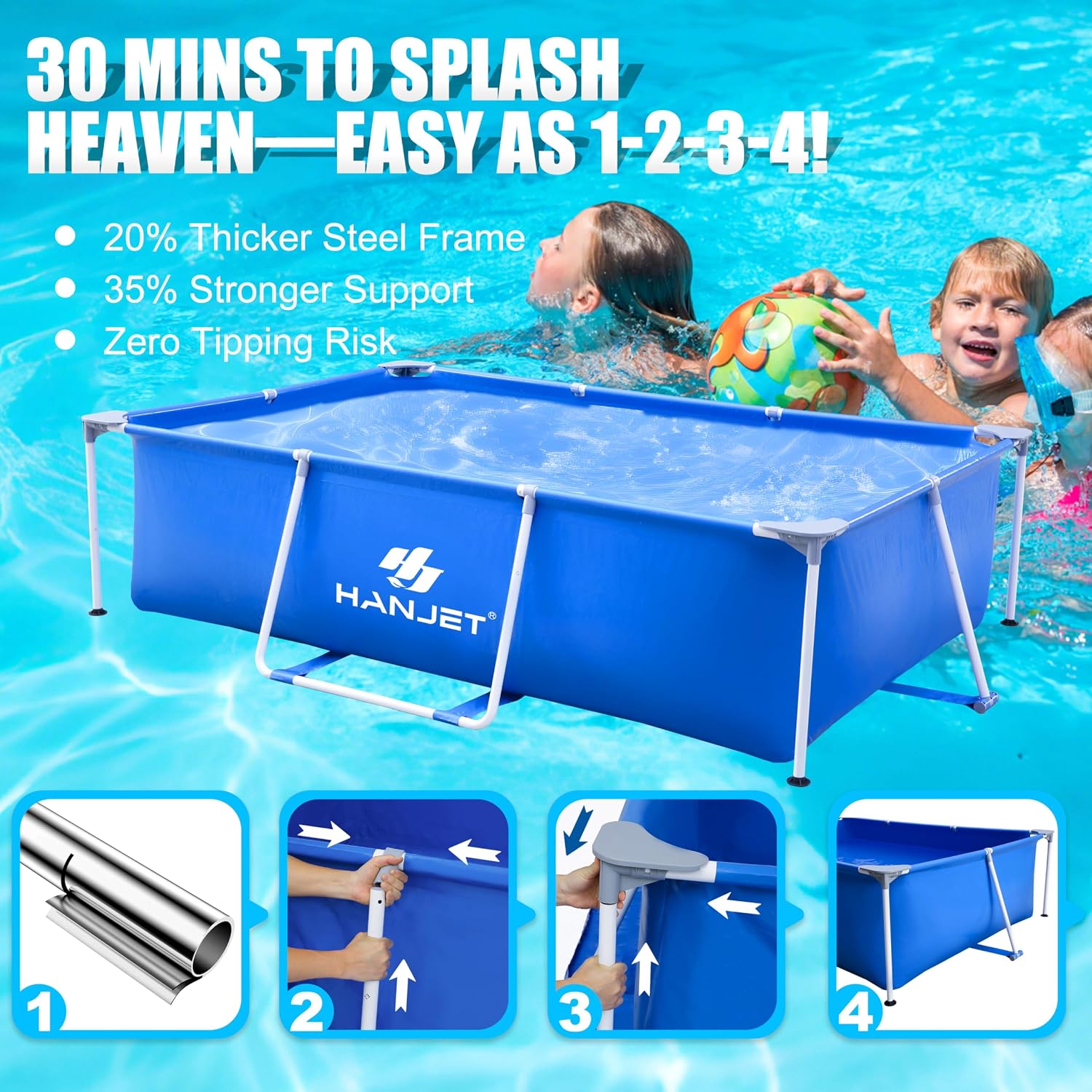 Swimming Pools Above Ground for Adults Kids, 8.5ft x 5.6ft x 25.5in Extra Large Blow Up Pool with Pump, Full Size Family Swimming Pools for Dog Backyard Garden Home Lawn Indoor Outdoor