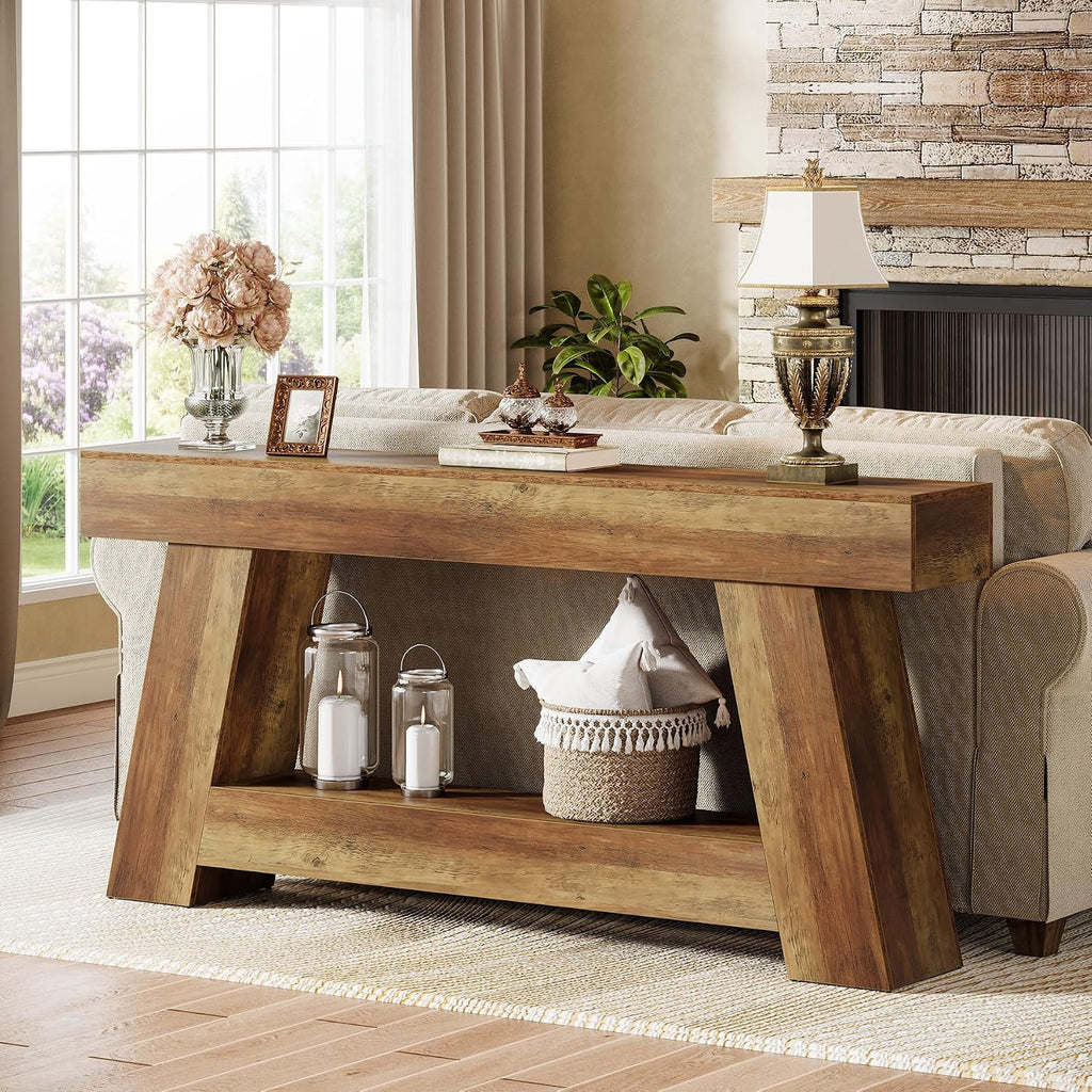 Tribesigns 70.9 Inch Long Console Tables, Farmhouse Entryway Table with Storage, 2-Tier Sofa Table Behind Couch for Entrance, Hallway, Living Room (Rustic Brown)