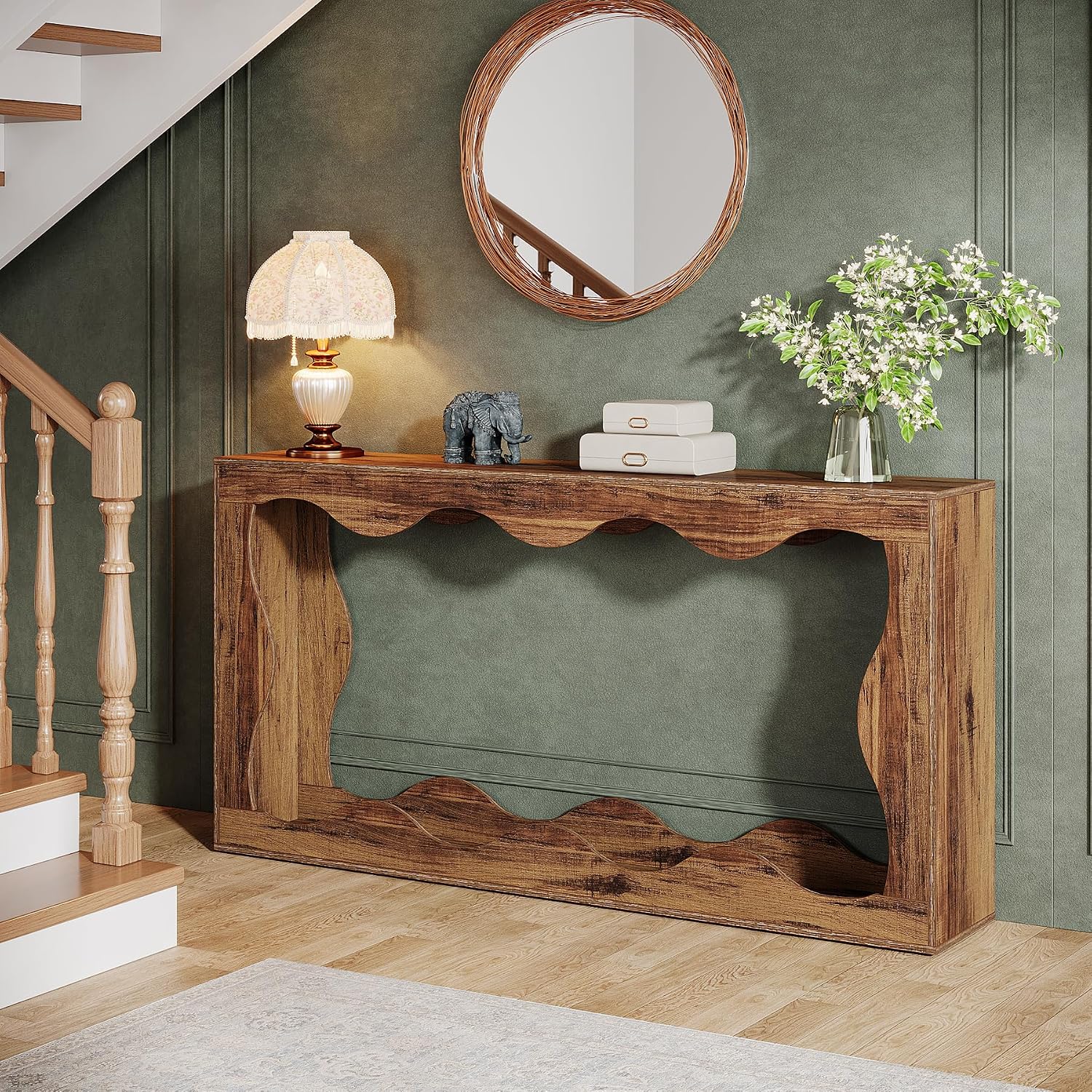 Tribesigns 63 Inches Farmhouse Console Table with Storage, Couch Table Behind Sofa, Long Entryway Sofa Station, Narrow Console Stand, Hallway Stand for Entryway Living Room, Brown