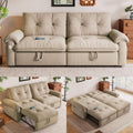 77' Queen Size Sleeper Sofa Bed, Convertible Pull Out Couch with Velvet Fabric, 3-in-1 Loveseat L Shaped Couch Bed with Adjustable Backrest, Side Pocket & USB Ports for Living Room Apartment