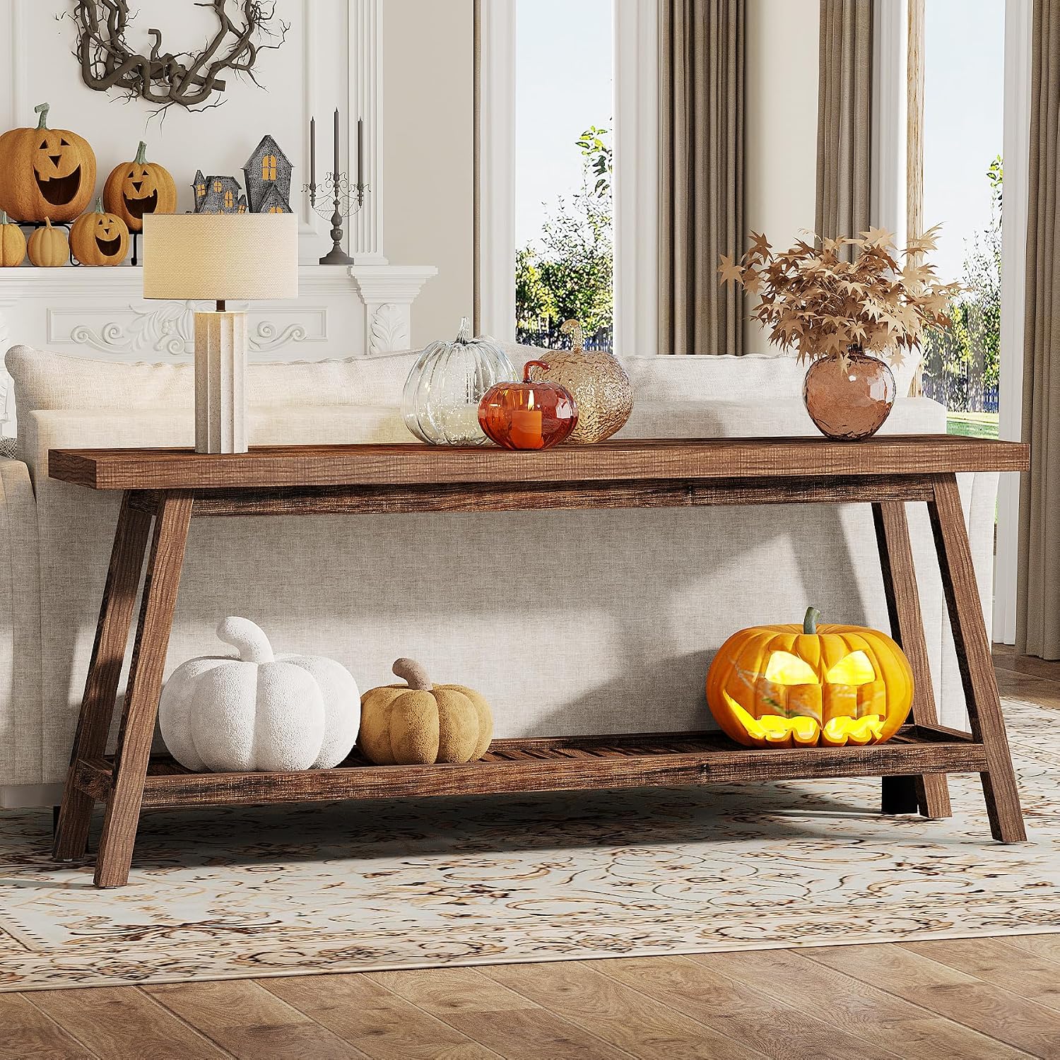 Tribesigns 70.86-Inch Console Table for Entyrway, Farmhouse 2-Tier Entry Entrance Table, Narrow Long Sofa Table Behind Couch, Rustic Brown