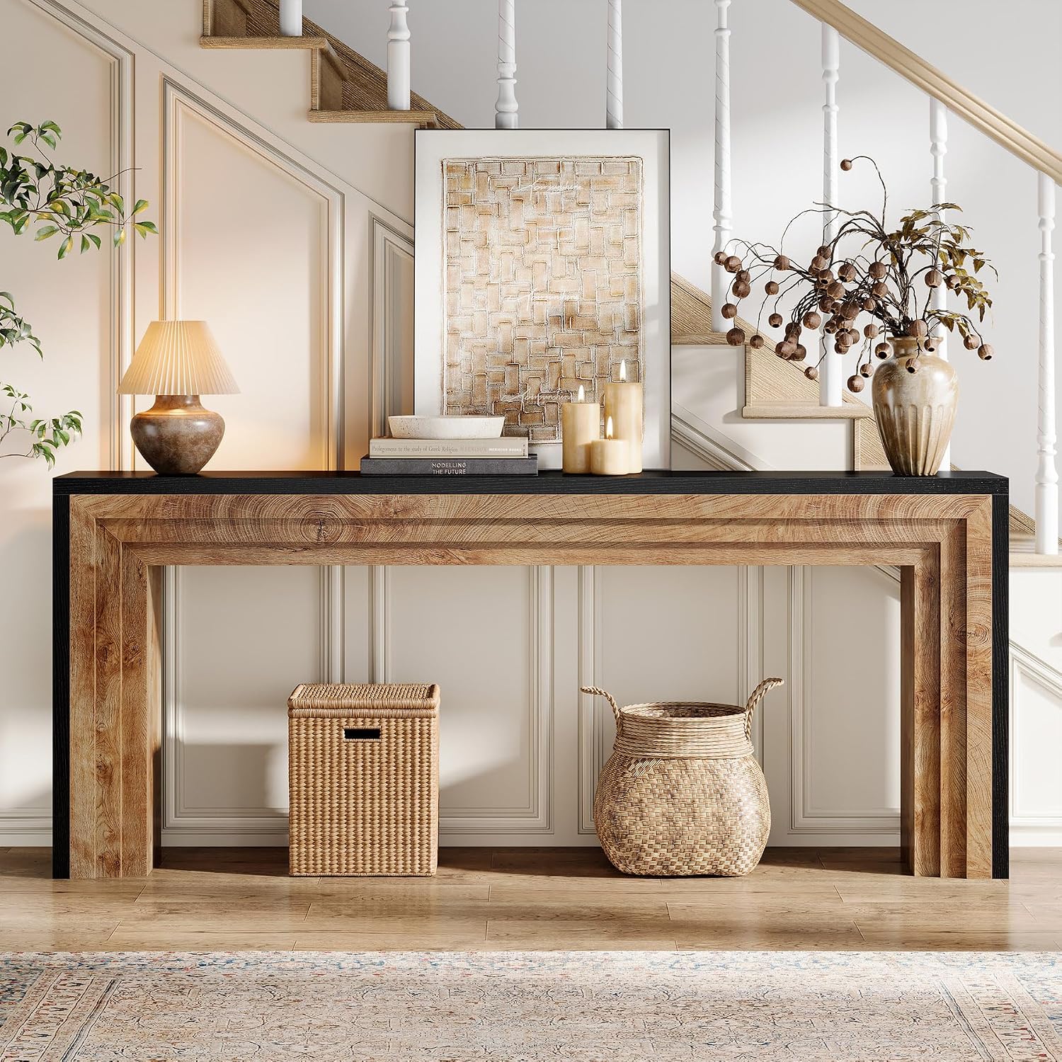 Tribesigns 70.9-Inch Long Console Table, Farmhouse Narrow Wooden Sofa Table Behind The Couch for Living Room, Entryway, Hallway, Foyer, Black + Natural Wood Color