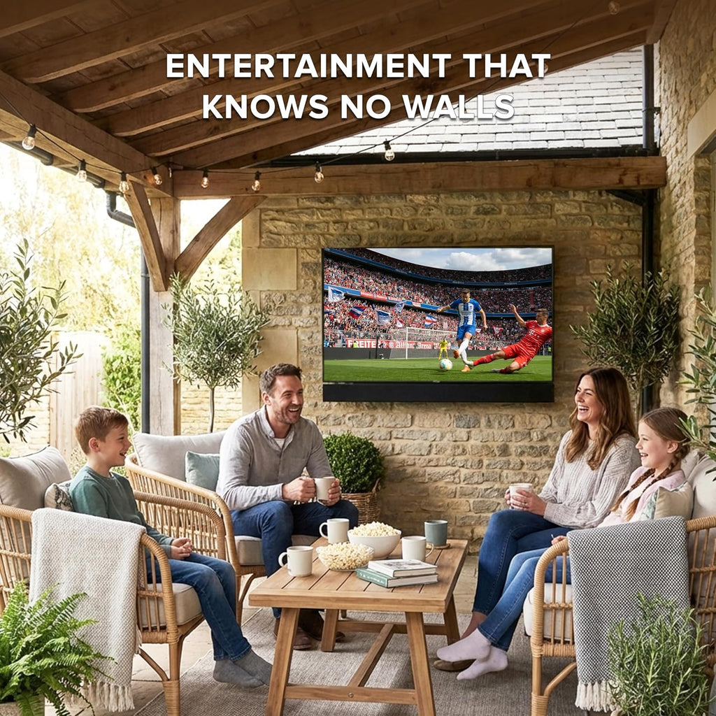 Titan L200 QNED 100 Inch Outdoor TV, Partial Sun, IP65 Smart Weatherproof TV, 4K HDR, 120 Hz, Web AI OS, 1500 Nits, Wi-Fi 6E, Dolby Digital, Outdoor TV Cover, Slim Bezel, 2 Yr Wty