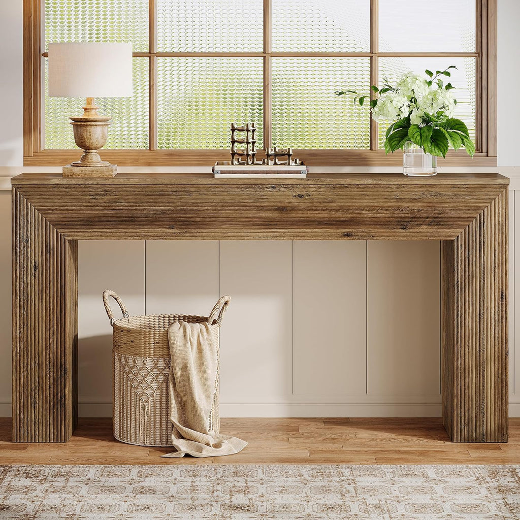 Tribesigns 63' Console Table, Rustic Fluted Long Sofa Table Behind Couch for Entryway, Living Room, Hallway, Foyer, Brown
