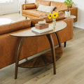 Martin Svensson Home LAX Retro Mid-Century Modern Half-Moon Wood Sofa Table with Lower Shelf, Console Table for Living Room or Entryway. Nutmeg Brown.