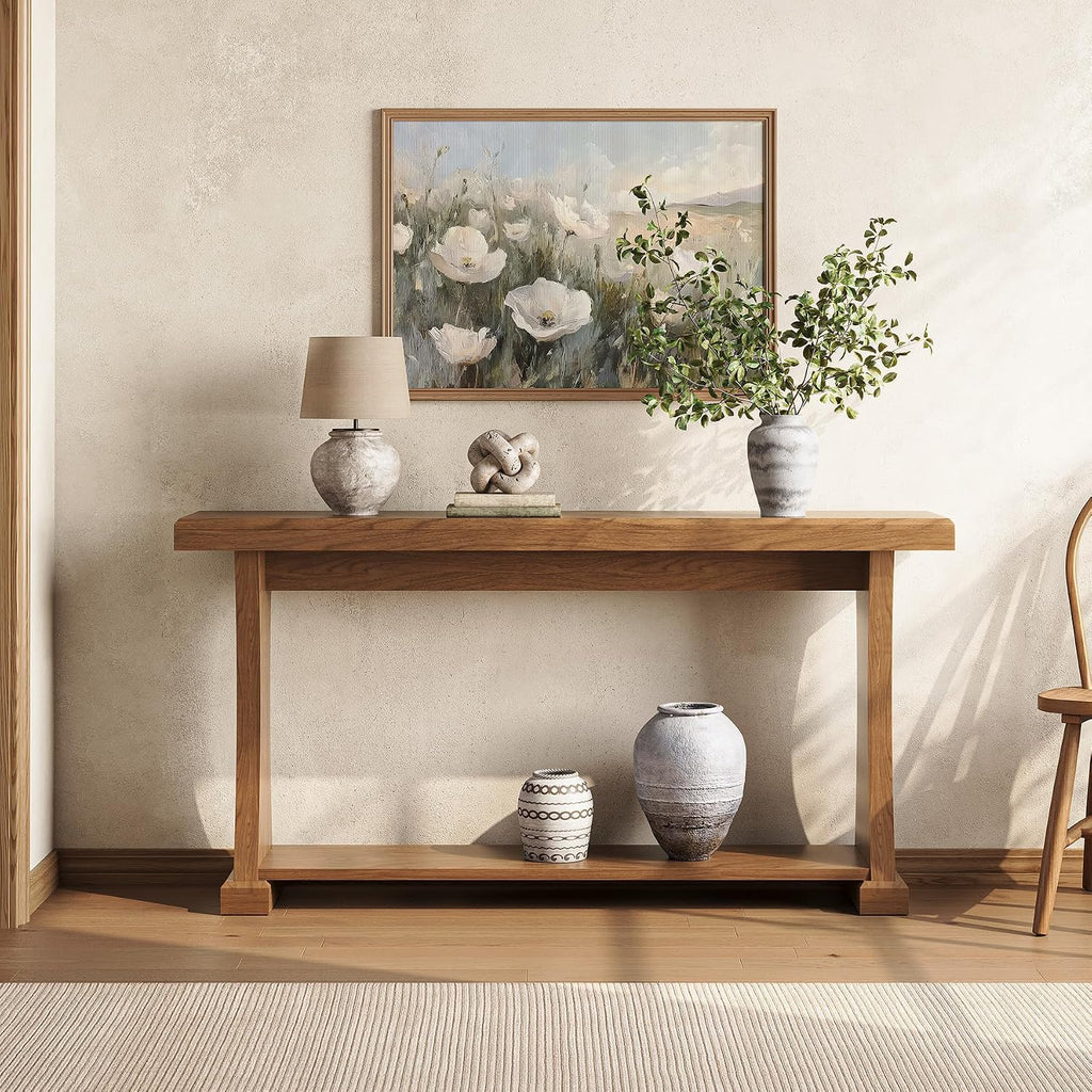 LITTLE TREE 63' Console Table for Entryway, 2-Tier Entryway Table Behind Sofa Couch with Storage Shelves, Narrow Wooden Entry Tables for Home Living Room Hallway