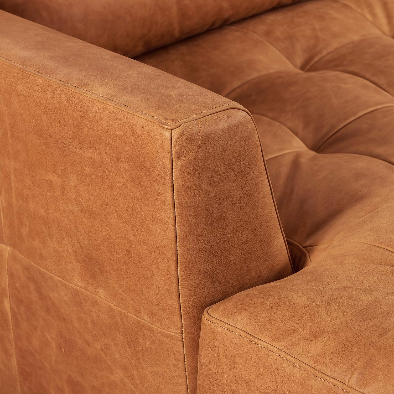 POLY & BARK Calle Left-Facing Sectional Sofa, Full-Grain Pure-Aniline Italian Leather, Cognac Tan, Solid Wood Legs