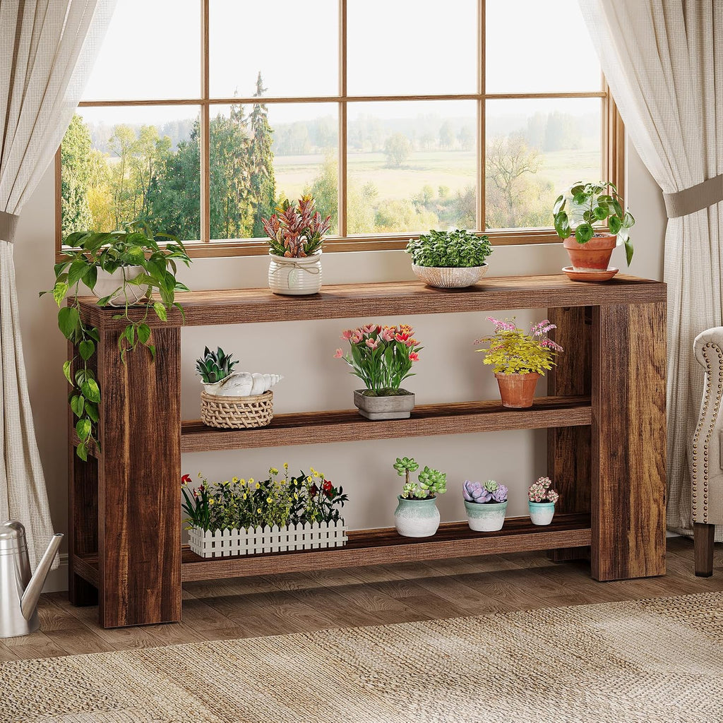 Tribesigns 70.9-Inch Extra Long Console Table with Storage, Narrow Wooden Sofa Table Behind The Couch, Farmhouse 3-Tier Entry Foyer Table for Entryway, Living Room, Hallway, Brown