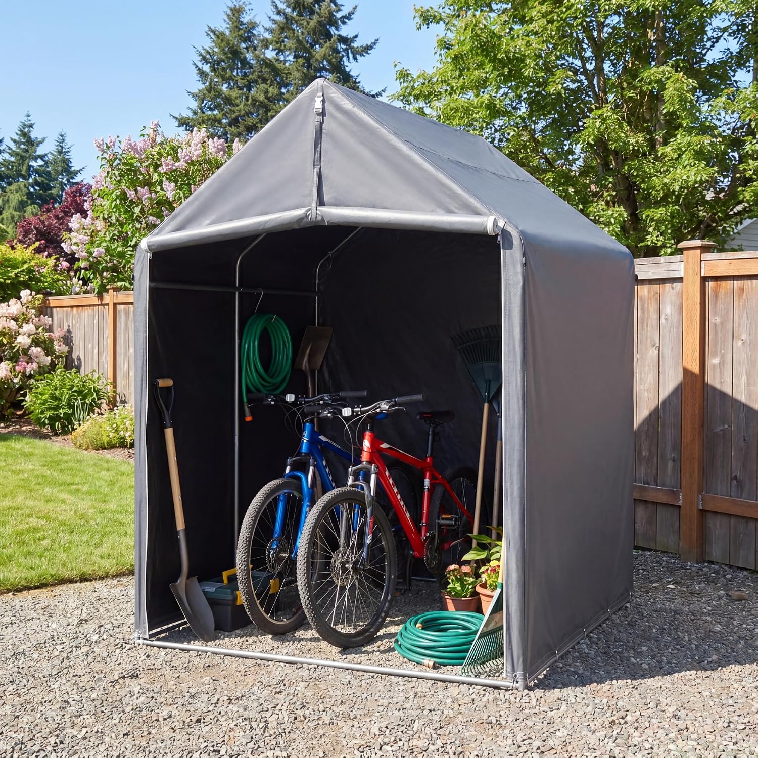 HOTEAGLE Sheds & Outdoor Storage, 3/4 inch Thick Support Rods & Bolted Frame (Not Socket), Rolled Up Doors and Ventilation Window, Portable Garage 6 x 4 ft