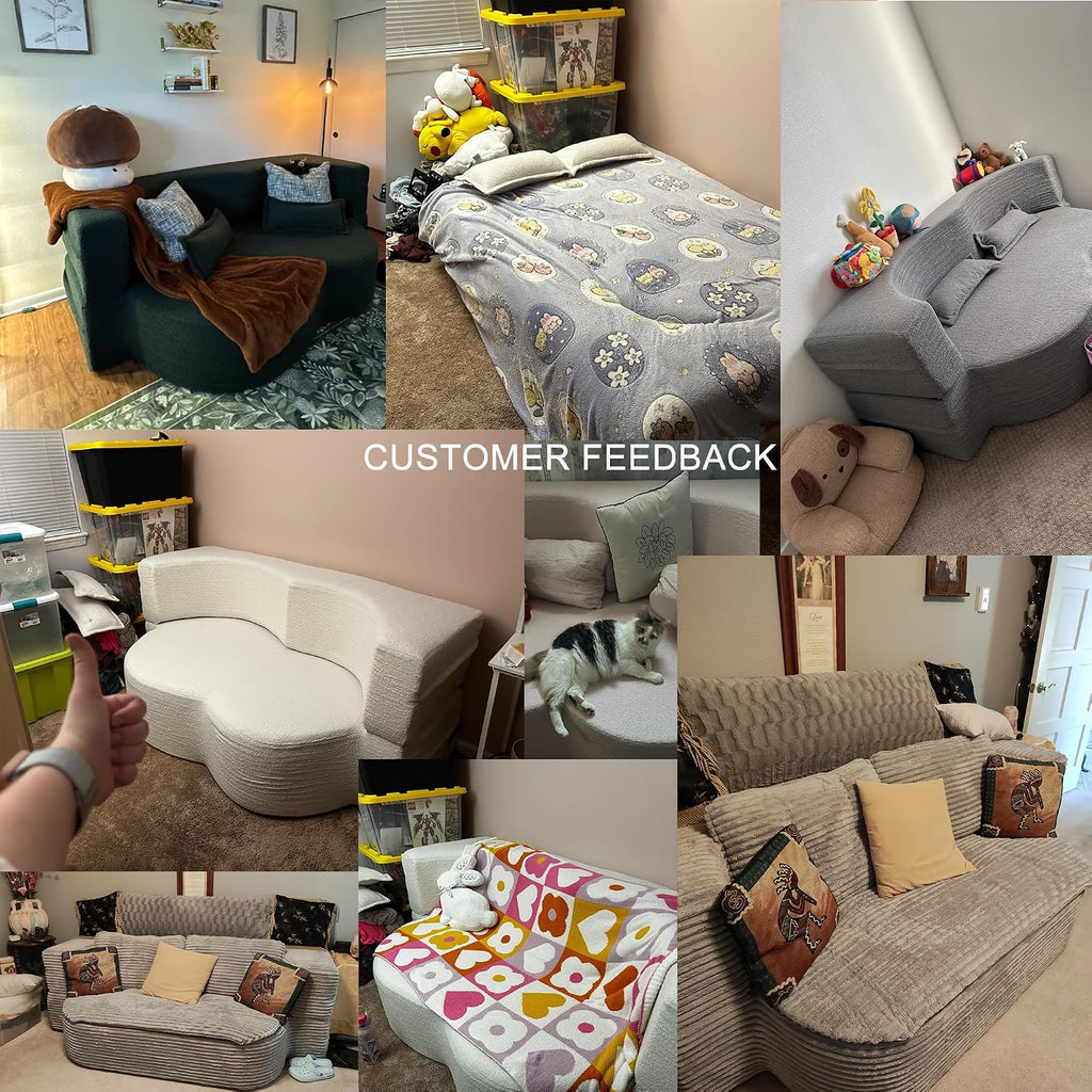 CAPCAEK Convertible Sleeper Sofa Bed,15' Thick Full Size Folding Floor Couch with 2 Pillows, Teddy Fabric Foam-Filled Futon Loveseat Couch for Living Room, Guest Use, Office, Apartmen (Grey)