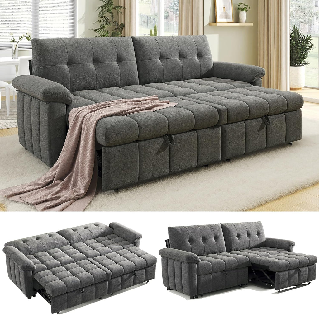 Jocisland 93' 4-in-1 Convertible Sofa Bed, Full Size Cloud Sleeper Sofa, Tufted Chenille, 5-Position Adjustable Backrest, 10-Minute Tool-Free Assembly, Couches for Living Room Guest Room, Gray