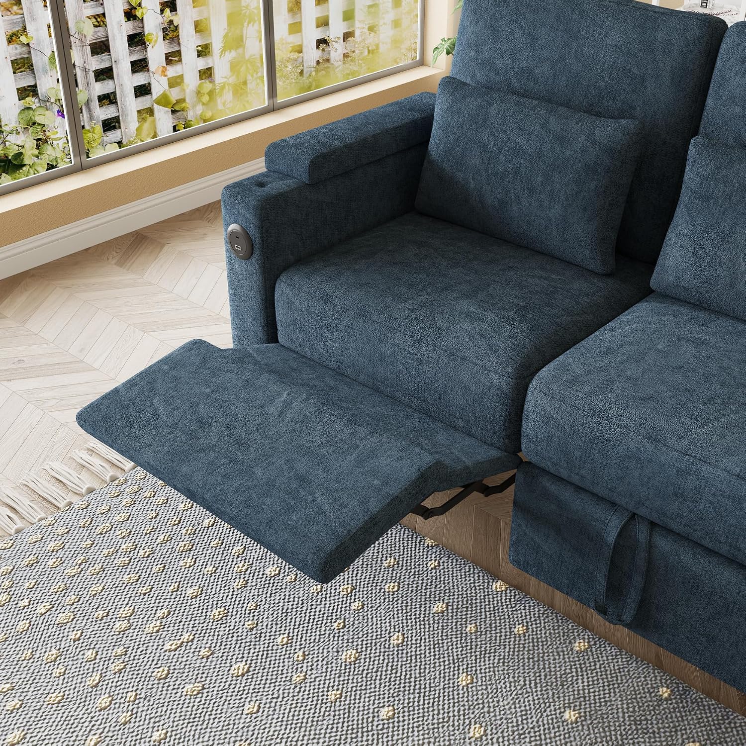 Oversized Modular Sectional Sofa with Reclining Chair, Queen Sleeper Sofa with Pull Out Couch Bed, Hide A Bed Couches Feature Cup Holder, Laptop Table and USB Port for Living Room, Apartment