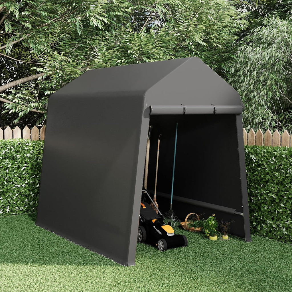 6 X 8 Ft Carport Portable Storage Shed Outdoor Tarp Sheds with Roll-Up Door, Bike Shed Storage Tent for Motorcycle, Garden Tools