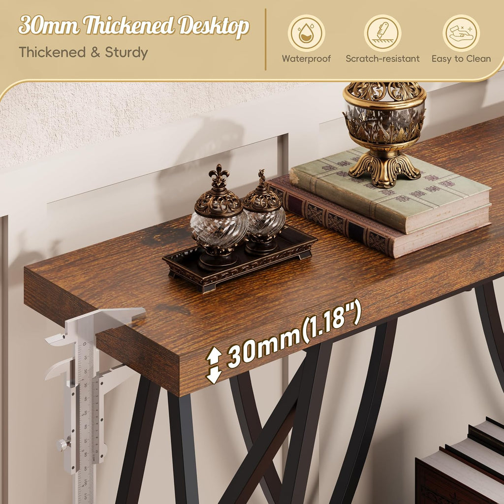 JUSTOGO 70.9' Narrow Console Table for Entryway, Industrial Long Sofa Table Behind Couch, Farmhouse Hallway Table with Storage for Living Room, Entrance, Foyer, Rustic Brown