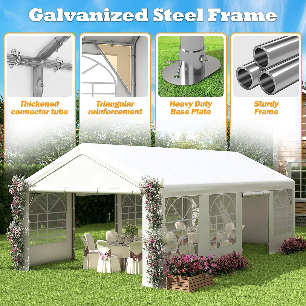 13' x 26' Party Tent Heavy Duty, Outdoor Wedding Tent with Removable Sidewalls&Sand Bags, Gazebo Canopy Shelter for Birthday Party