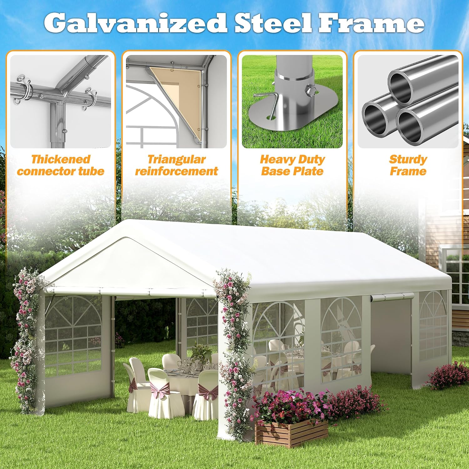 13' x 26' Party Tent Heavy Duty, Outdoor Wedding Tent with Removable Sidewalls&Sand Bags, Gazebo Canopy Shelter for Birthday Party