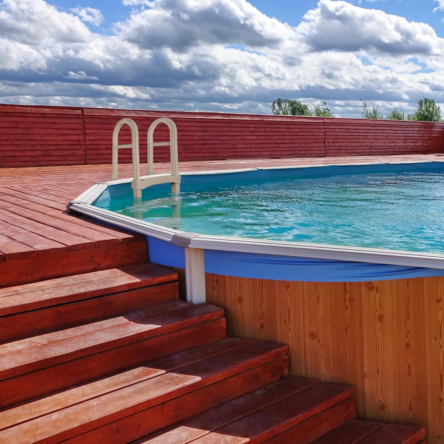 Snap-Lock Deck Ladder for Above-Ground Swimming Pools in Taupe – 60-in Max Height