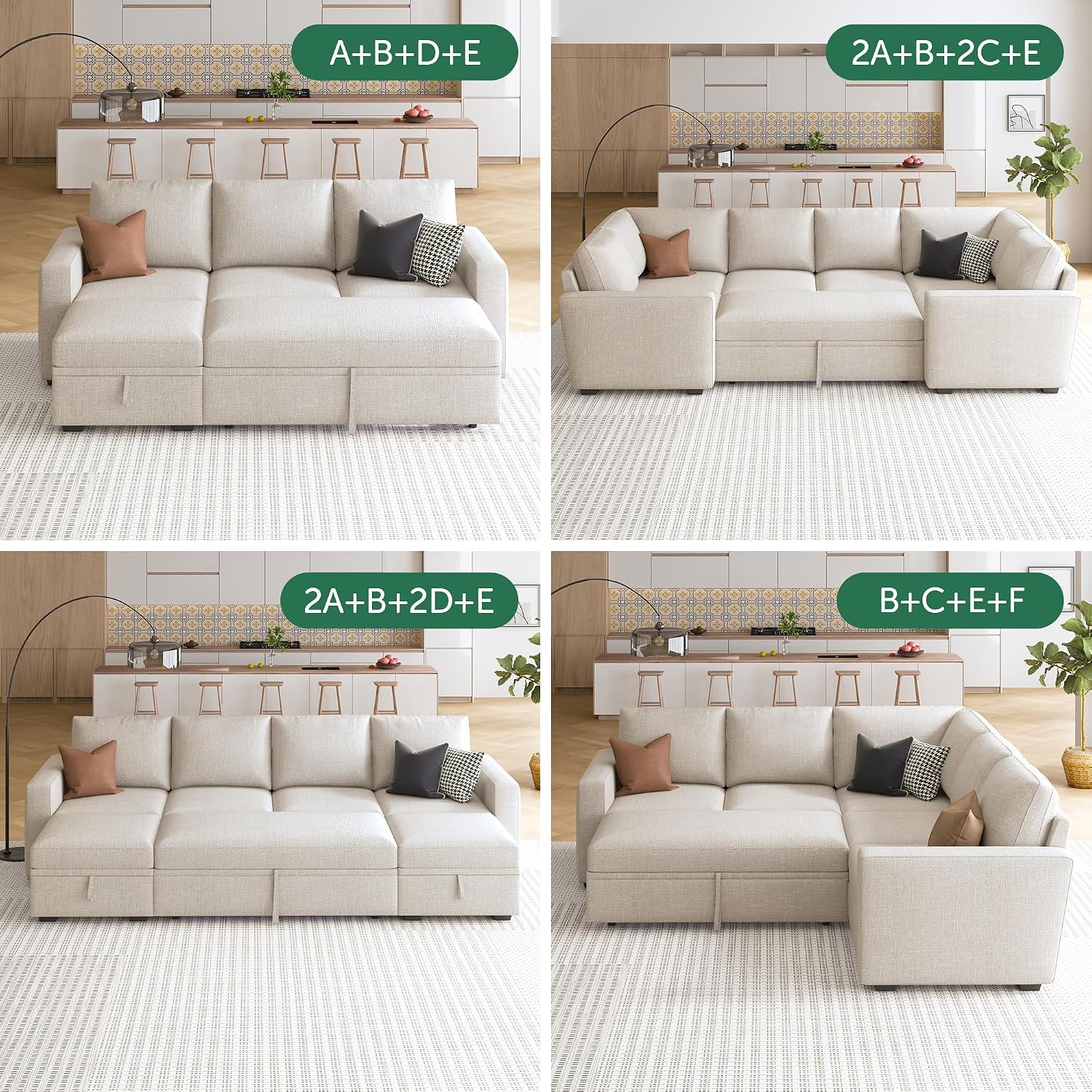 HONBAY Single Seat for Modular Sectional Sleeper Sofa with Pull Out Bed, Customizable Armless Chair for Sectional Couch, Beige