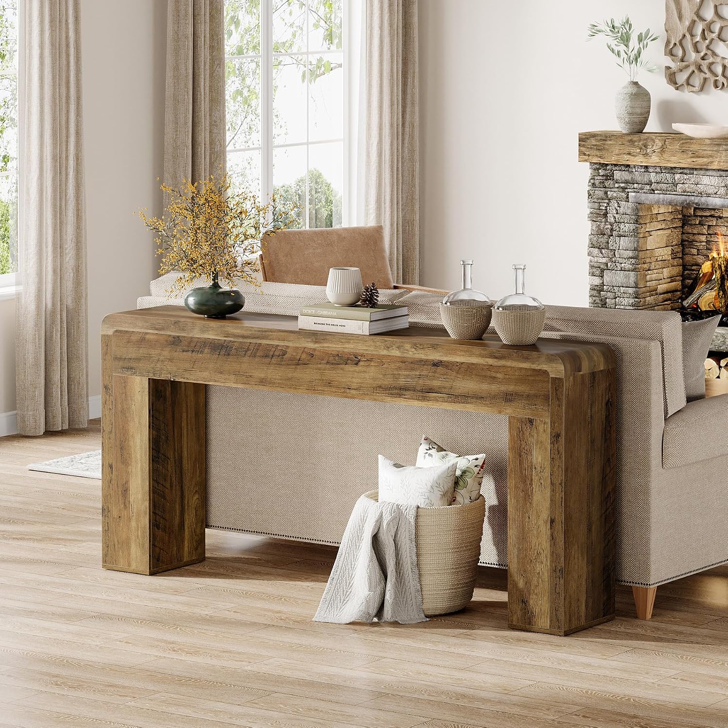 Tribesigns 70.9-Inch Extra Long Console Table, Rustic Wooden Sofa Table Behind Couch, Farmhouse Entryway Console for Living Room, Entryway, Hallway, Foyer (Brown)
