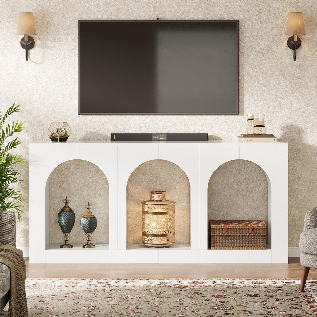 Tribesigns 70.9' White Console Table with Storage, Wood Entryway Entry Table with 3 Arched Shelves for Foyer, Hallway, Living Room, Behind Couch Sofa, Narrow Long