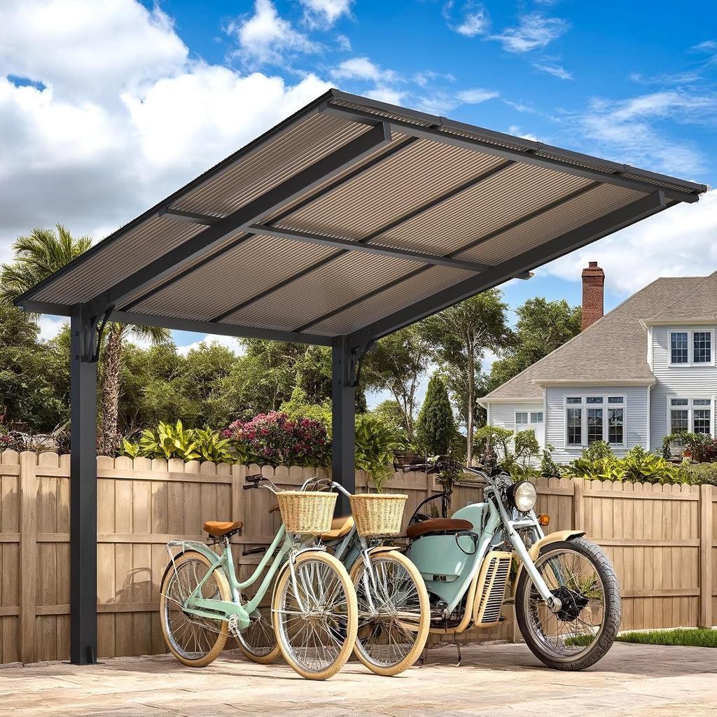 AECOJOY 8' x 8' Gazebo for Patio, Small Free Standing Lean to Gazebo Pergola with Patio Roof (64 Sq.Ft Shaded) on Clearance, Hard Top Wall Mounted Heavy Duty Awnings for Decks, Backyard and More