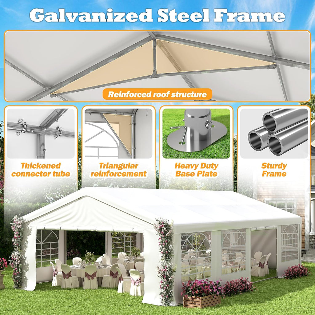 20' x 29.5' Heavy Duty Party Tent, Outdoor Large Wedding Tent with Removable Sidewalls, Event Canopy Shelter for Birthday Party, Outdoor Event