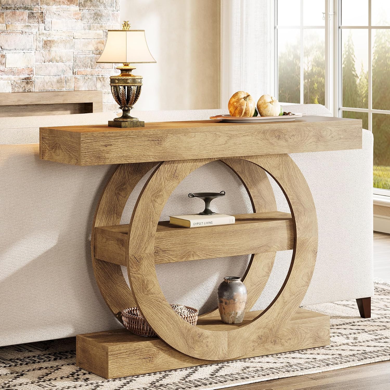 Tribesigns 41-Inch Entryway Table with Storage, 3-Tier Farmhouse Console Table with Shelves, Wooden Foyer Tables for Entryway, Living Room, Hallway, Behind Couch (Light Brown)