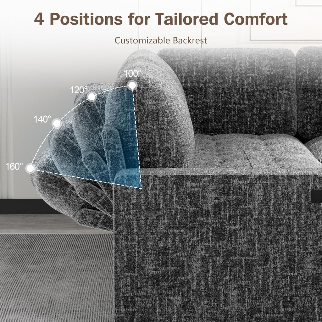 Sunny Heart Modular Sectional Sleeper Sofa with Pull Out Bed, Chenille L Shaped Sectional Sofa with USB Ports/Adjustable Backrest/Storage Seats, Tool-Free Assembly, Couches for Living Room Dark Grey