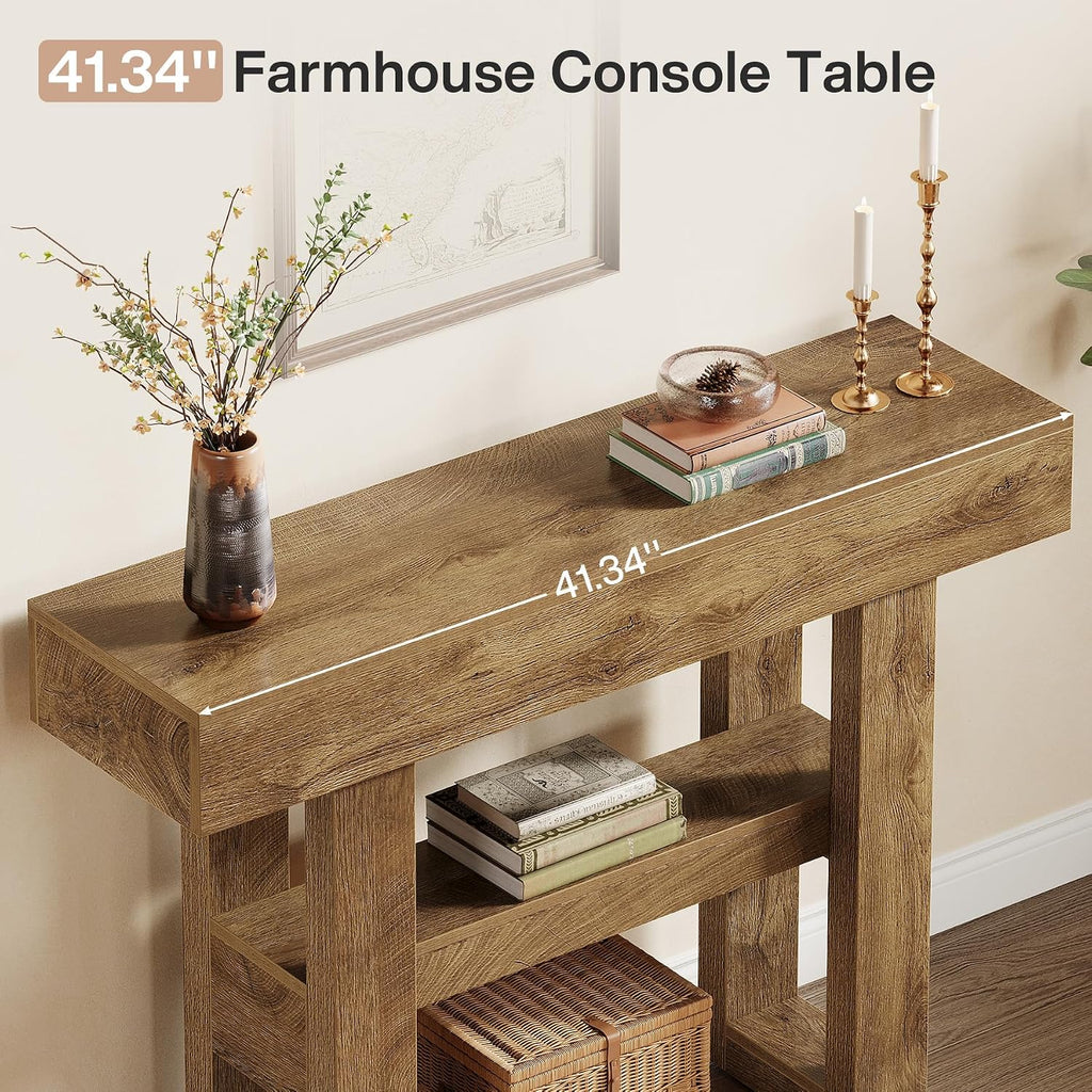 Tribesigns 41.34-Inch Farmhouse Console Table, 2-Tier Narrow Sofa Table Behind The Couch, Entryway Furniture with Storage Shelves for Hallway Foyer Living Room, Light Brown