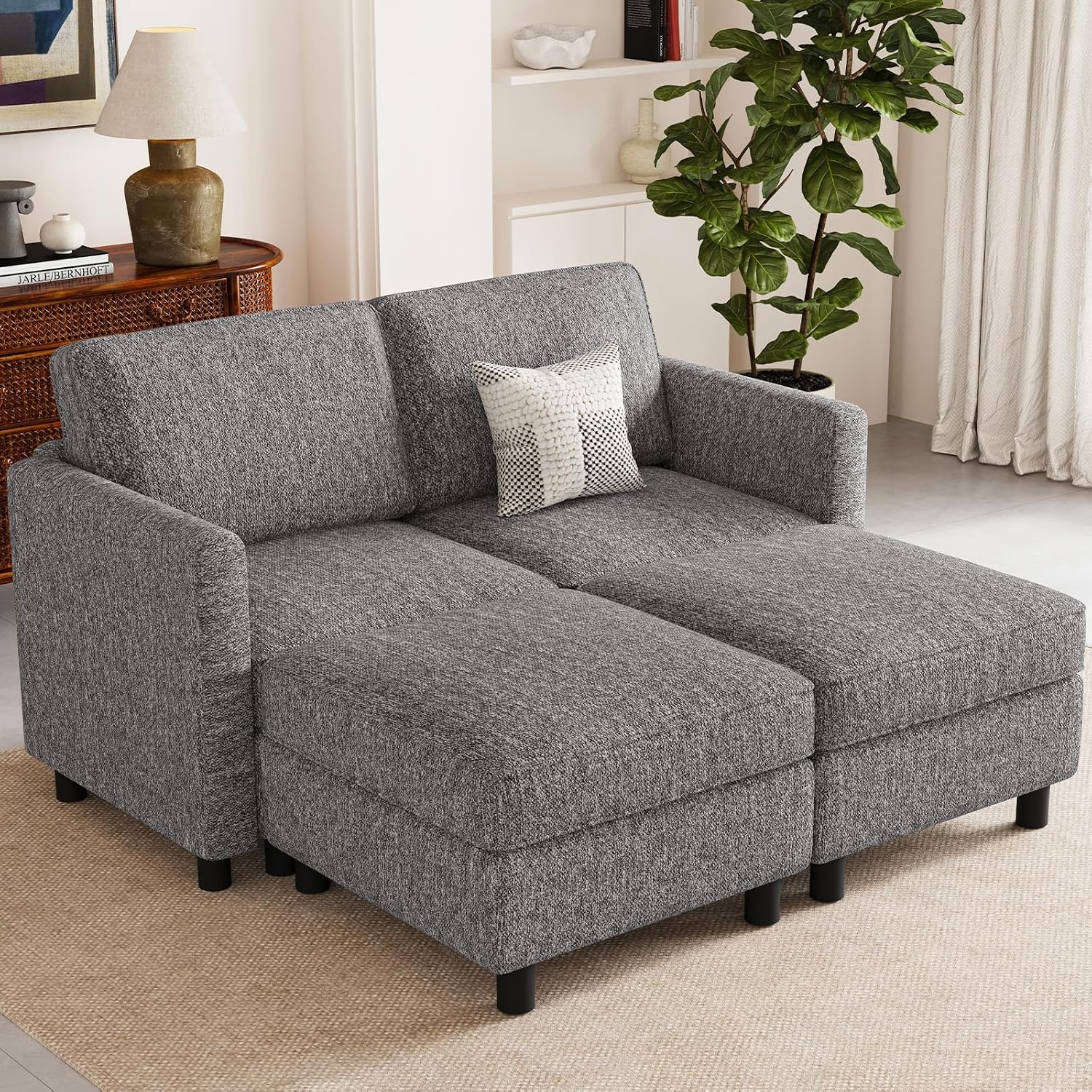 Belffin 58.3' Modular Sectional Sofa 4 Seats Sleeper Sofa Washable Sectional Couches for Living Room Comfy Couches with Storage Seat Couch Sofas with Chaise,Grey