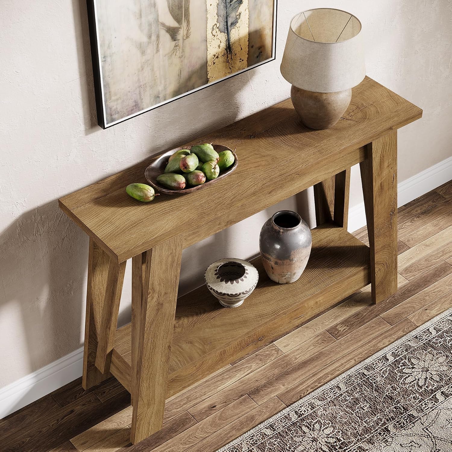 Tribesigns 41.3' Farmhouse Console Table, 2-Tier Wooden Entryway Table with Storage, Rustic Narrow Behind Couch for Living Room, Hallway, Foyer,Natural