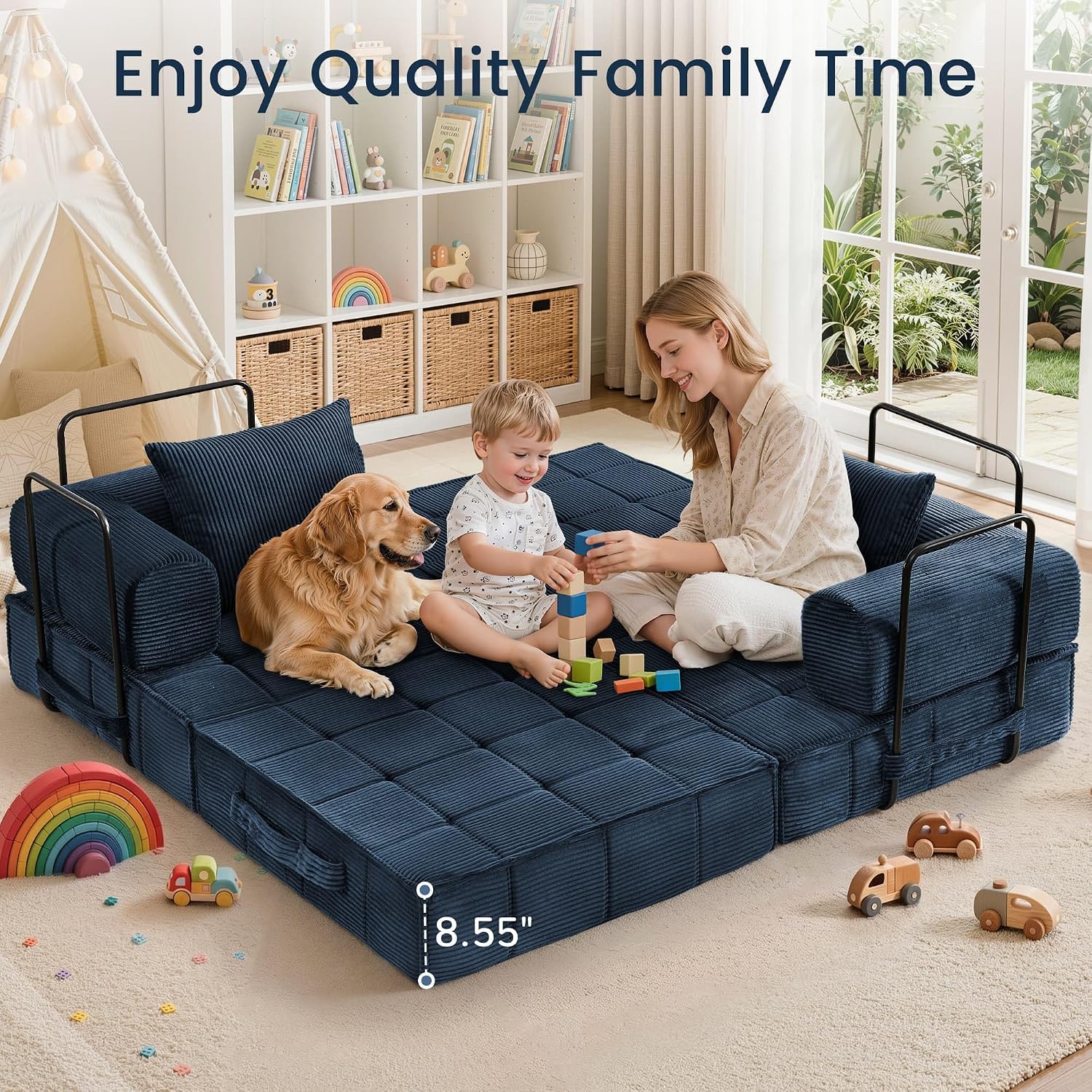 Korser Folding Convertible Sofa Bed, Corduroy Upholstered Boneless Couch, Small Sectional Cloud Couch, Loveseat Sleeper Sofa, Modular Futon Floor Sofa Couch for Living Room Bedroom Lounge, No Assembly