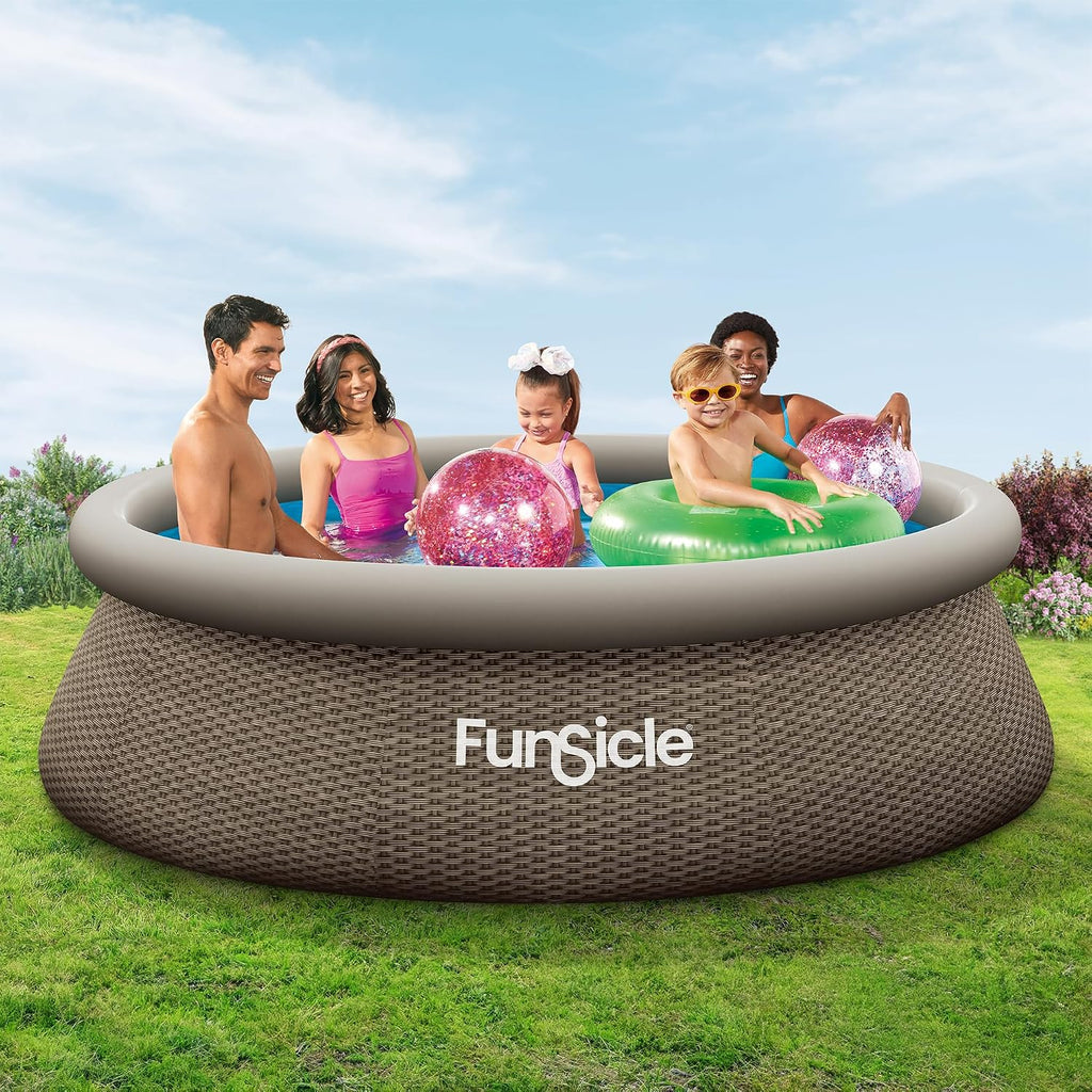 Funsicle Quickset Designer 10' x 30' Round Above Ground Swimming Pool, with FiltraBoost 400 GPH Filter Pump, Type I Filter Cartridge & Repair Patch, Triple Basketweave Print