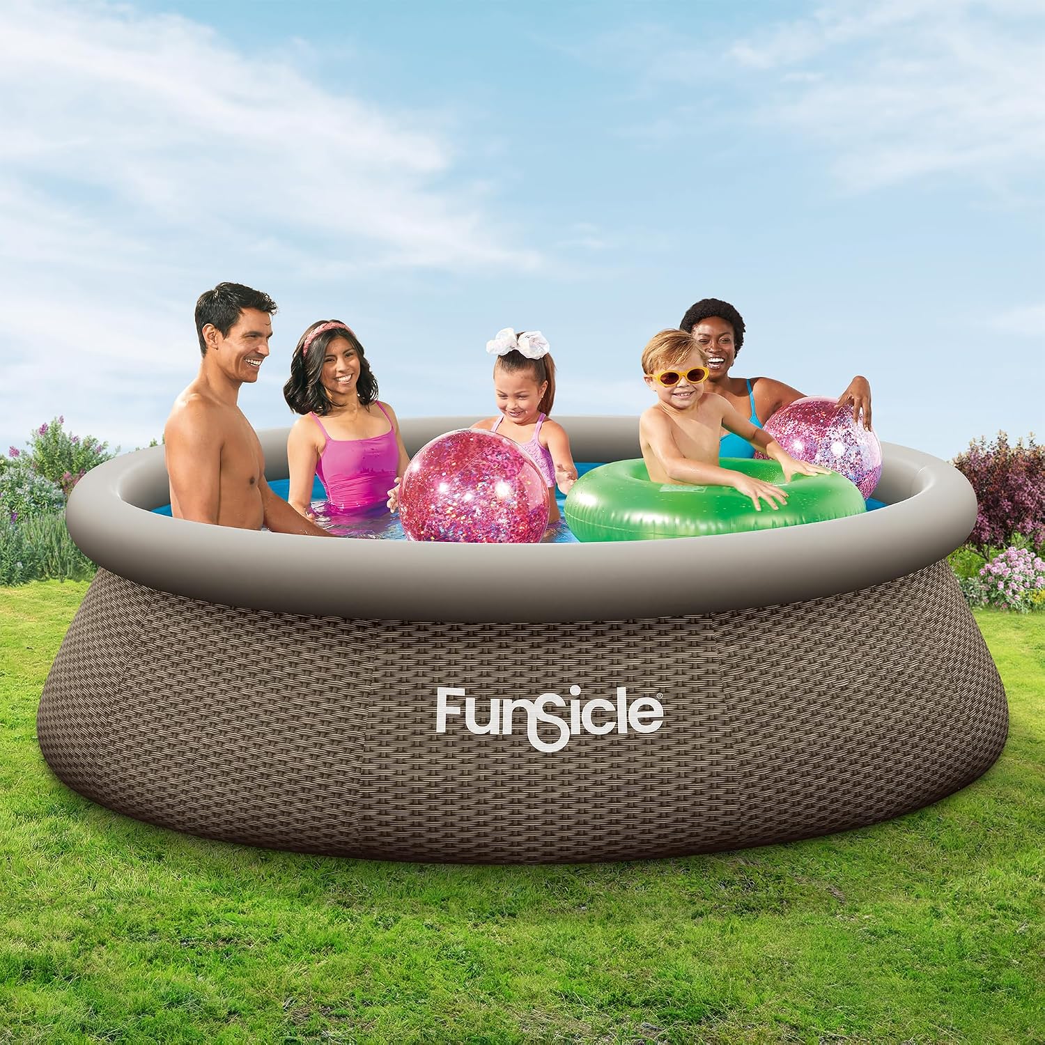 Funsicle Quickset Designer 10' x 30' Round Above Ground Swimming Pool, with FiltraBoost 400 GPH Filter Pump, Type I Filter Cartridge & Repair Patch, Triple Basketweave Print